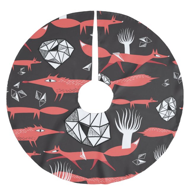 Saia Para Árvore De Natal De Poliéster Raposa Vermelha: Fundo Escuro Invisível. (Frente)