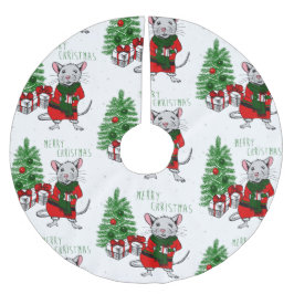 Saia Para Árvore De Natal De Poliéster rato de natal alegre