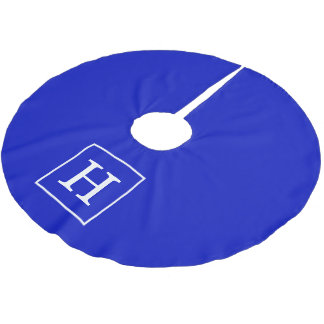 Saia Para Árvore De Natal De Poliéster Real Azul Branco com quadro inicial Monograma