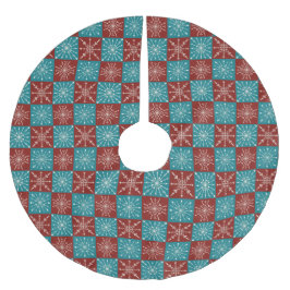 Saia Para Árvore De Natal De Poliéster Red and Teal Checkered Snowflake Christmas