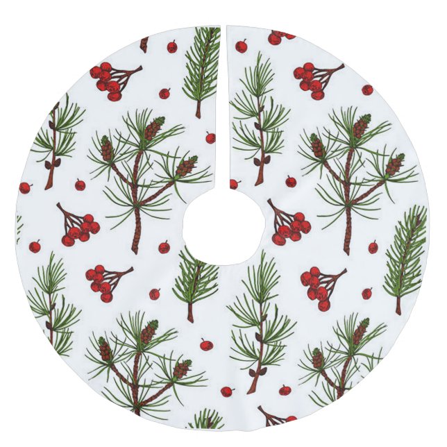 Saia Para Árvore De Natal De Poliéster Red Berries e Pine (Frente)