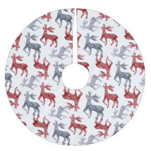 Saia Para Árvore De Natal De Poliéster Red Blue Nordic Pattern Reindeer Natal