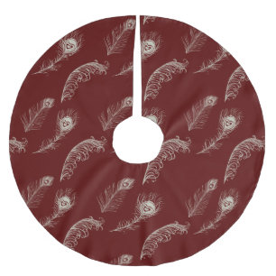 Saia Para Árvore De Natal De Poliéster Red Cream Peacock Feather Natal