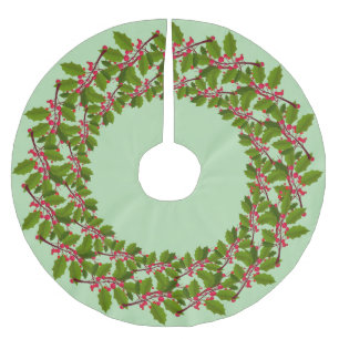 Saia Para Árvore De Natal De Poliéster Red Felry Christmas Holly Berries Padrão Xmas