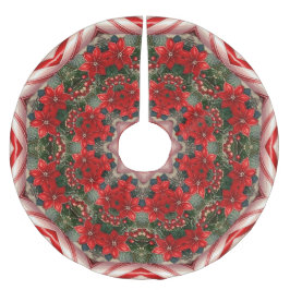 Saia Para Árvore De Natal De Poliéster Red Floral Christmas Tree Skirt
