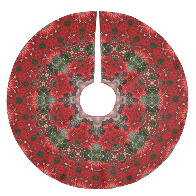 Saia Para Árvore De Natal De Poliéster Red Floral Christmas Tree Skirt (Frente)