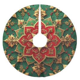 Saia Para Árvore De Natal De Poliéster Red Gold Green Decorative Tree Skirt