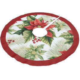 Saia Para Árvore De Natal De Poliéster Red Green Poinsettia Holly Berry Natal Festivo