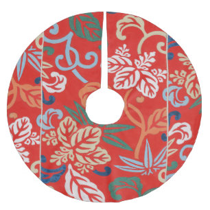 Saia Para Árvore De Natal De Poliéster Red Hawaiian Japan Kimono: Vintage Floral