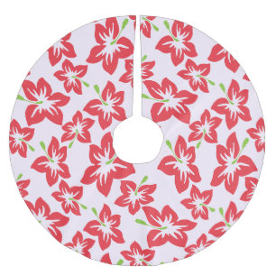Saia Para Árvore De Natal De Poliéster Red Hibiscus, Flores Vermelhas, Padrão De Flores