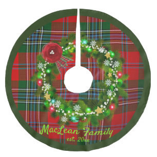 Saia Para Árvore De Natal De Poliéster Red MacLean Tartan Wreath Family Name Tree Skirt