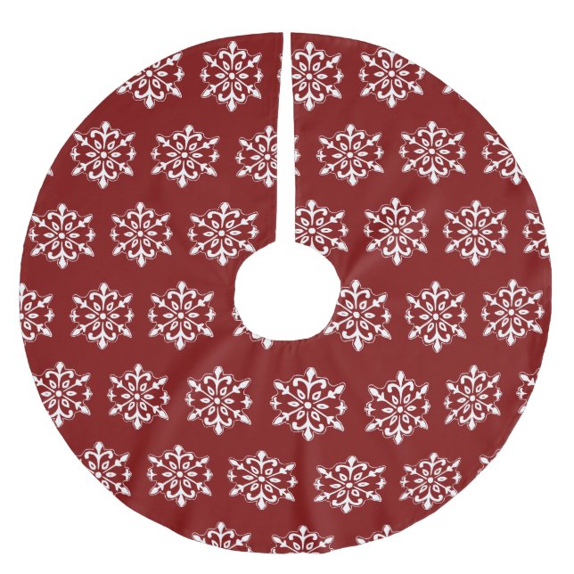 Saia Para Árvore De Natal De Poliéster Red Snowflake Tree Skirt (Frente)
