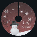 Saia Para Árvore De Natal De Poliéster Red Snowman Winter Scense Christmas Tree Skirt<br><div class="desc">Adicione um toque balbucioso debaixo da sua árvore de Natal nesta temporada de Natal com uma saia de Natal Red Snowman. Design de saia-árvore apresenta um boneco de neve feliz em uma cena de ventania de neve contra um fundo vermelho adornado com flocos de neve de cor correspondente. Itens adicionais...</div>