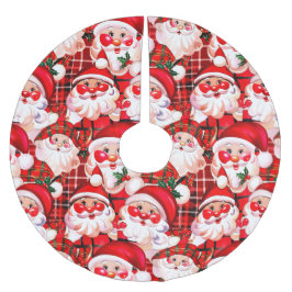 Saia Para Árvore De Natal De Poliéster Red Vintage Santa Claus Tartan Xadrez Natal