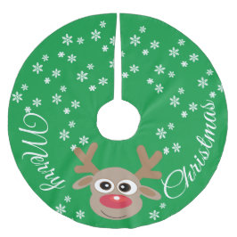Saia Para Árvore De Natal De Poliéster Reindeon Cartoon Flocos de Neve Verde de Natal