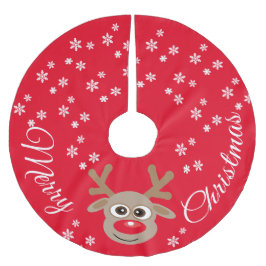 Saia Para Árvore De Natal De Poliéster Reindeon Cartoon Natal Flocos de Neve Brancos