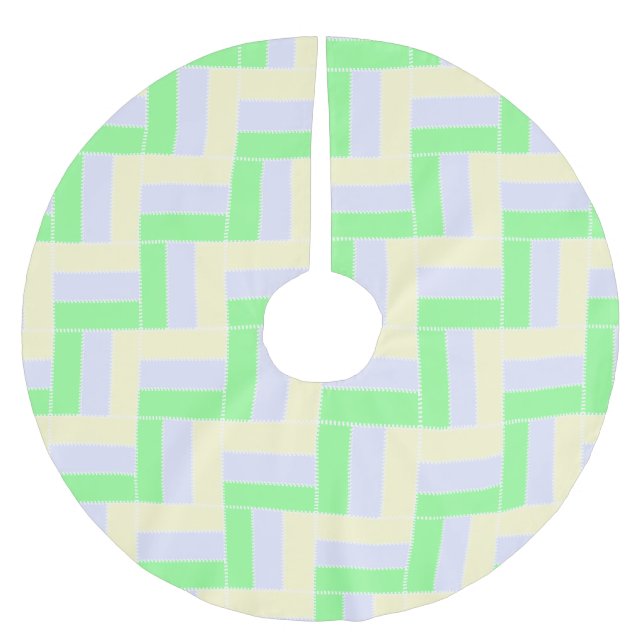 Saia Para Árvore De Natal De Poliéster Retângulos de Pastel Linhas Brancas Padrão (Frente)