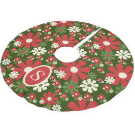 Saia Para Árvore De Natal De Poliéster Retro Natal 60s 70s Floral com Inicial