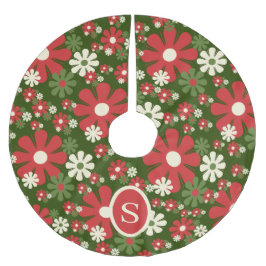 Saia Para Árvore De Natal De Poliéster Retro Natal 60s 70s Floral com Inicial