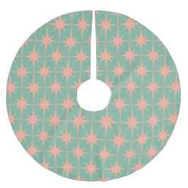 Saia Para Árvore De Natal De Poliéster Retro Vintage 50s Star Pattern in Pink and Mint