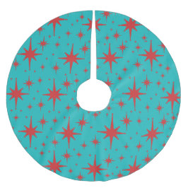 Saia Para Árvore De Natal De Poliéster Retro Vintage Stars Turquoise e Red