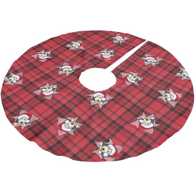 Saia Para Árvore De Natal De Poliéster Roda Scottie Red Xadrez Skirt (Inclinado)