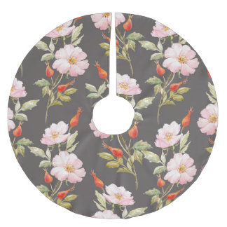 Saia Para Árvore De Natal De Poliéster Rosa de Cão Aquarela: Padrão Floral Escuro