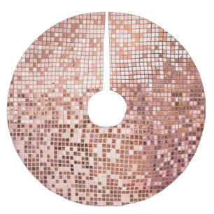 Saia Para Árvore De Natal De Poliéster Rosa dourado: azulejos de mosaicos quadrados.