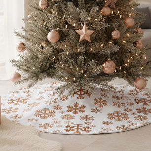 Saia Para Árvore De Natal De Poliéster Rosa Dourado padrão Snowflake Branco