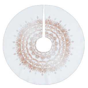 Saia Para Árvore De Natal De Poliéster Rosa Dourado White Damask Mandala