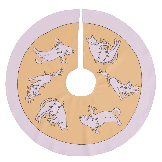 Saia Para Árvore De Natal De Poliéster Rosa Gato de Natal Claro (Frente)