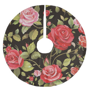 Saia Para Árvore De Natal De Poliéster Rosas rosa: padrão floral elegante.