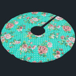 Saia Para Árvore De Natal De Poliéster Rosas Rosa Russas Padrões Polkadot Turquesa De Vol<br><div class="desc">Rapariga vintage rosas rosadas rosas rosas brancas,  padrão polkadot sobre fundo verde-turquesa.</div>