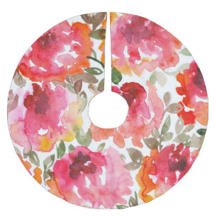 Saia Para Árvore De Natal De Poliéster Rosas vermelhas Shabby, padrão perfeito.