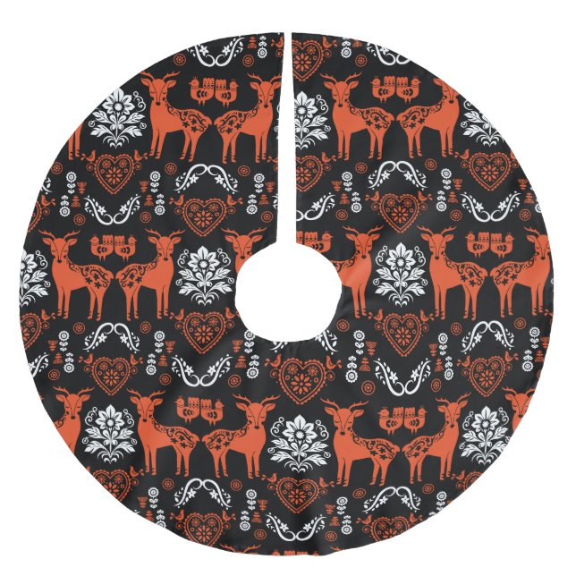 Saia Para Árvore De Natal De Poliéster Rosemaling Norueguês Folk Art (Frente)