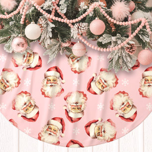 Saia Para Árvore De Natal De Poliéster Rosto de Papai Noel Vintage Rosa em Aquarela