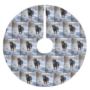 Saia Para Árvore De Natal De Poliéster Rottweiler Deixe Neve Natal