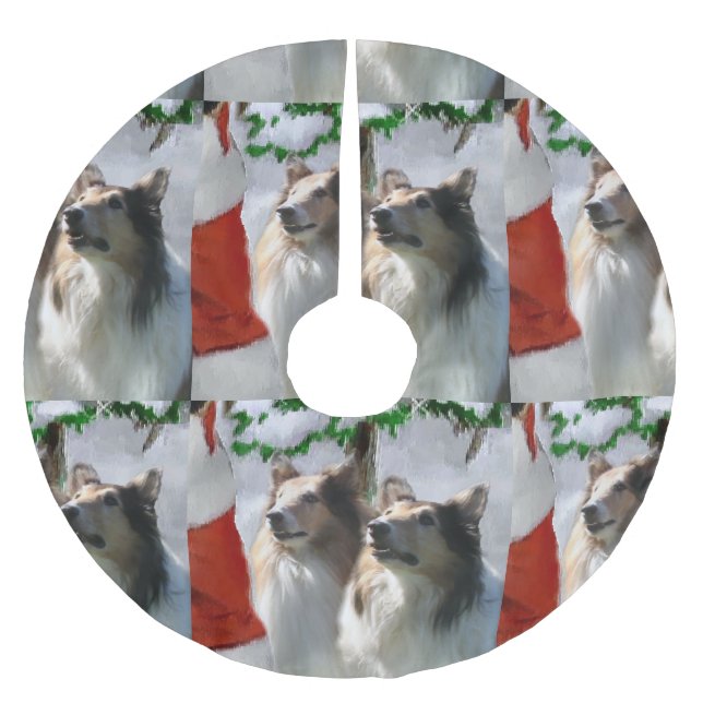 Saia Para Árvore De Natal De Poliéster Rough Collies Reúne Papais noeis Natal (Frente)
