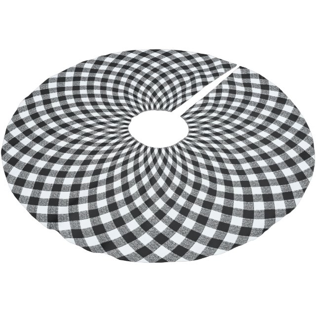 Saia Para Árvore De Natal De Poliéster Round Gingham Check Black White (Inclinado)