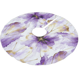 Saia Para Árvore De Natal De Poliéster Roxo Branco Dourado Floral Íris Abstrato