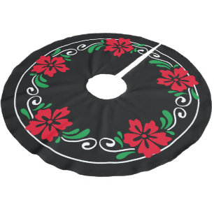 Saia Para Árvore De Natal De Poliéster Rua de Natal da Flor de Hibisco Vermelho Estilizad