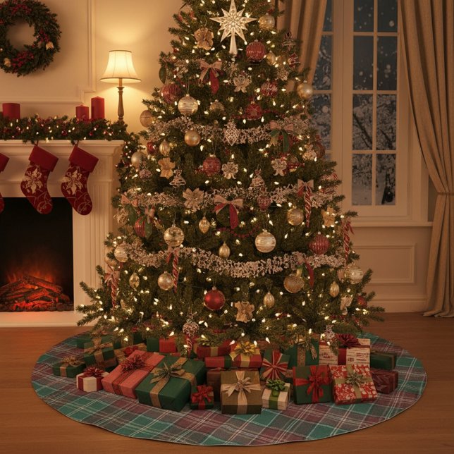 Saia Para Árvore De Natal De Poliéster Rustic Autumn Plaid (Criador carregado)