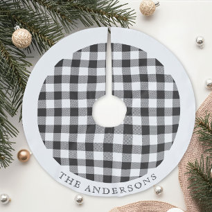 Saia Para Árvore De Natal De Poliéster Rustic Black and White Buffalo Check Family Name