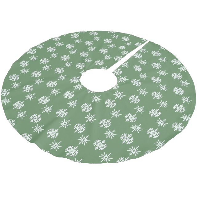 Saia Para Árvore De Natal De Poliéster Rustic Sage Green e White Snowflakes (Inclinado)