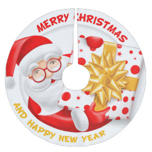 Saia Para Árvore De Natal De Poliéster Saia da árvore de natal feliz ano novo Santa Claus