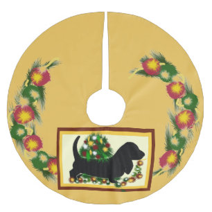 Saia Para Árvore De Natal De Poliéster Saia do ~Tree do cão do Bassett