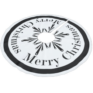 Saia Para Árvore De Natal De Poliéster Saia preto e branco da árvore do floco de neve do