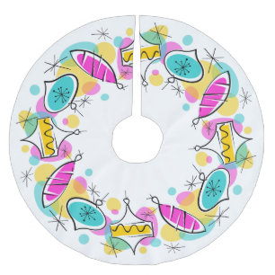 Saia Para Árvore De Natal De Poliéster Saia retro da árvore do círculo dos Baubles da