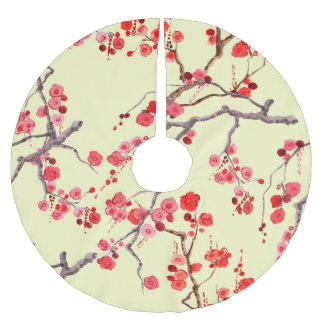 Saia Para Árvore De Natal De Poliéster Sakura Blossom Watercolor Padrão Sem Costura
