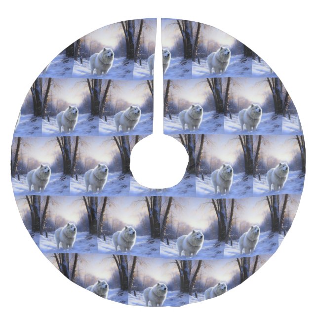 Saia Para Árvore De Natal De Poliéster Samoia, deixe nevar o Natal (Frente)